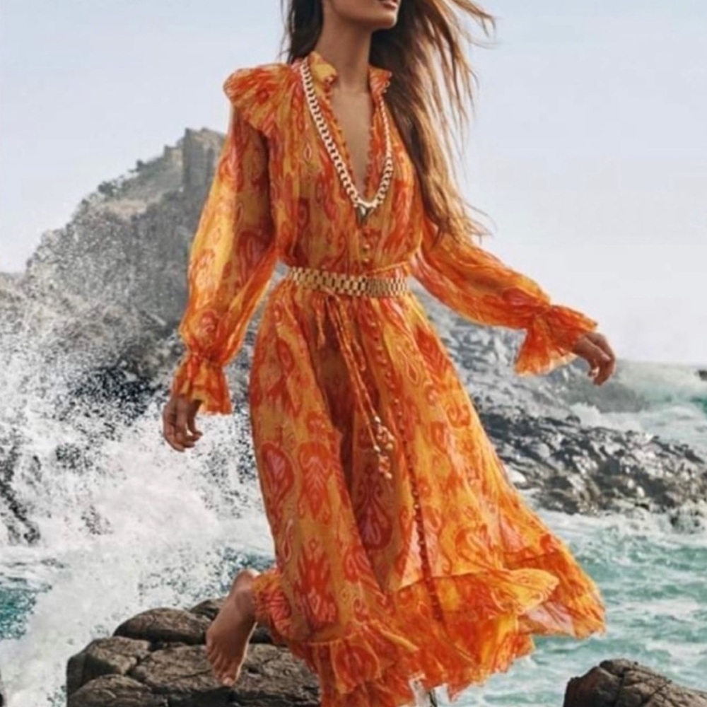 Zimmermann Orange & Yellow Paisley Midi Dress